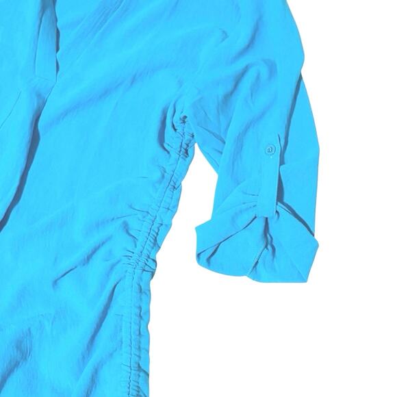 Swimsuit Cover-up - Blue- 3/4 Rolled Sleeves - Ruched with Ties - Small/Medium - Picture 13 of 14